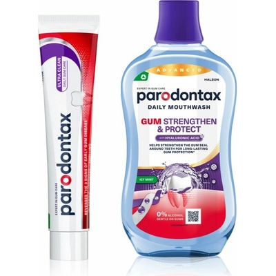 Parodontax Ultra Clean & Gum Strengthen & Protect Parodontax Ultra Clean zubní pasta proti krvácení dásní a parodontóze 75 ml + Parodontax Strengthen and Protect Icy Mint ústní voda 500 ml – Hledejceny.cz