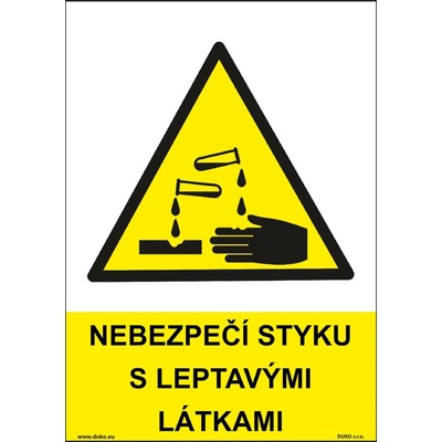 DUKO NEBEZPEČÍ STYKU S LEPTAVÝMI LÁTKAMI Formát: 74 x 105 mm, Materiál: samolepící vinylová fólie