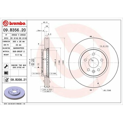 BREMBO brzdový kotúč 09.B356.21, súprava 2 ks