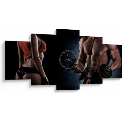 Obraz - Fitness (s hodinami), päťdielne 150x80 cm s hodinami