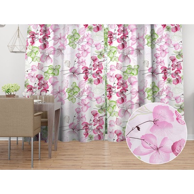 Biante Bavlnený záves Sandra SA-366 Ružovo-zelené kvety na bielom 140x210 cm
