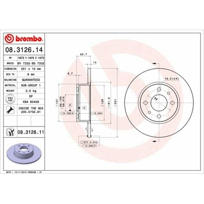 BREMBO brzdový kotúč 08.3126.11, sada 2 ks