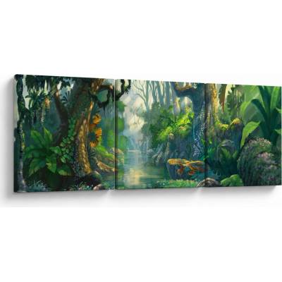 Obraz - Ilustrace tropického lesu, třídílný 90x30 cm