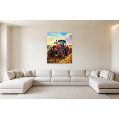 Obraz na plátně – Červený traktor na poli 120 × 150 cm
