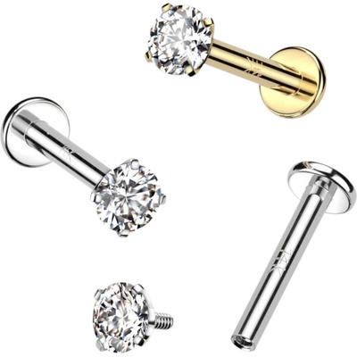 Atreya Zlatá labreta ze 14kt zlata 585/1000 s vnitřním závitem a zirkonem Viktoria Bílé zlato čirá průměr: 8 mm