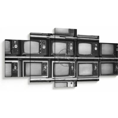Obraz - Retro televízie (s hodinami), päťdielne 150x80 cm s hodinami