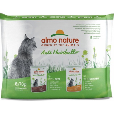 Almo Nature Anti Hairball hovězí a kuře 12 x 70 g