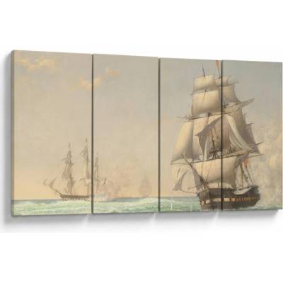 Obraz - Fitz Henry Lane, The United States Frigate President Engaging the British Squadron, reprodukcia, štvordielne 160x80 cm