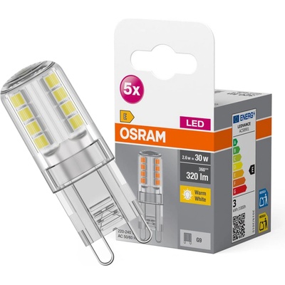 Osram 4058075758063 LED E A G G9 špeciálny tvar 2.6 W = 30 W teplá biela x v 15 mm x 15 mm 5 ks 4058075758063