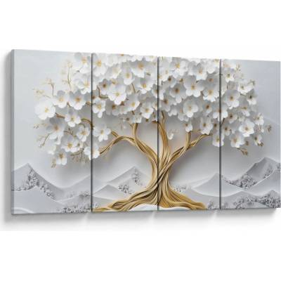 Obraz – 3D elegantný strom života plný kvetov, štvordielne 160x80 cm