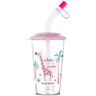 Canpol tréningový hrnček s uzatvárateľnou slamkou 320 ml Afrika Pink