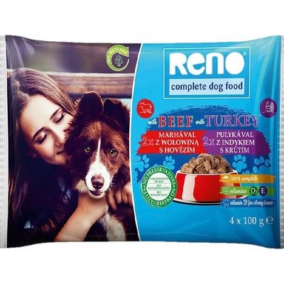 Reno Dog hovädzie a morčacie 4 x 100 g
