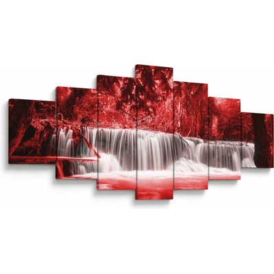 Obraz - Červený, vodopád, sedemdielne 210x100 cm