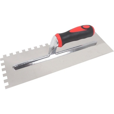 TOPTRADE hladítko nerezové, s pogumovanou rukoväťou, zub 10mm, 360 x 120 mm, profi