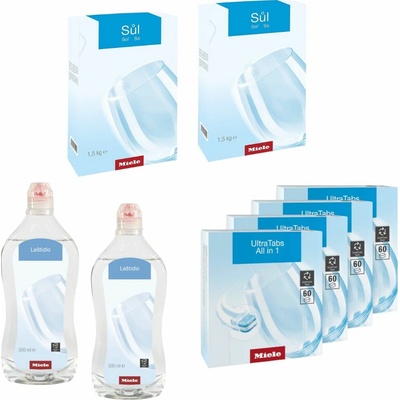 Miele Set Ultra Tabs Power 240 ks + 2x Sůl do myčky 1,5 kg + 2x Leštidlo 500 ml
