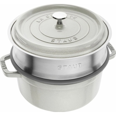 Staub Litinový hrnec s poklicí a s napařovací vložkou Cocotte 24 cm / 3,8 l bílý lanýž 1010575