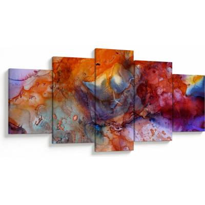 Obraz - Abstraktné atramentové umenie (s hodinami), päťdielne 150x80 cm s hodinami