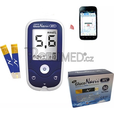 SD Gluco Navii NFC glukometr Kompletní SET +proužky 50 ks + odb.pero + jehely 10 ks