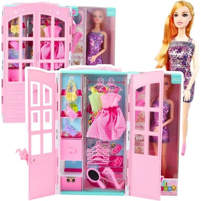 LEAN Toys 25111 se skříní, oblečky a doplňky, růžová