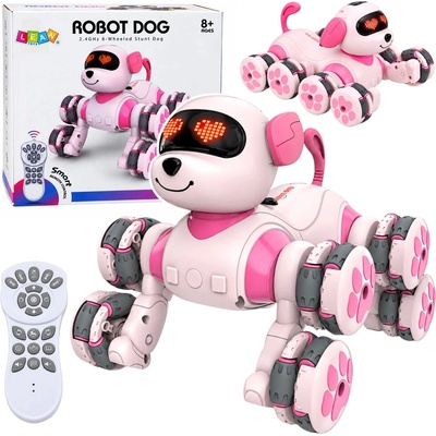 LEAN Toys Ružový robotický pes na diaľkové ovládanie s 8 kolesami