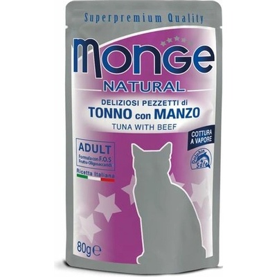 MONGE NATURAL pre dospelé mačky tuniak s hovädzím v želé 80 g