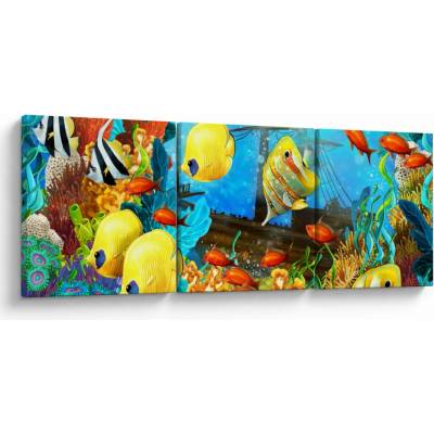 Obraz - Farebný koralový útes, trojdielne 90x30 cm