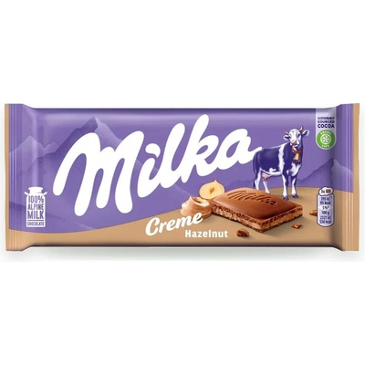 Milka Hazelnut créme mléčná čokoláda z alpského mléka s lískooříškovou náplní 85 g