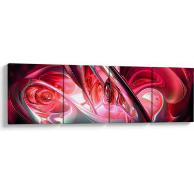 Obraz červených fraktálov, štvordielne 160x40 cm