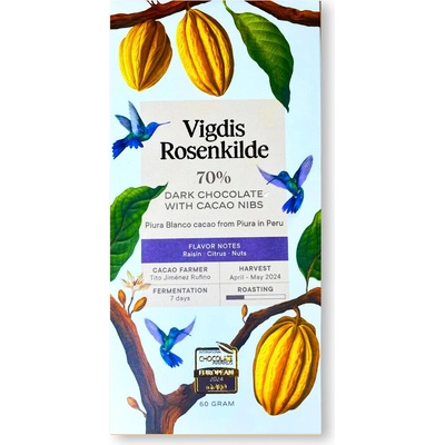 Vigdis Rosenkilde 70% hořká čokoláda Piura Blanco cacao nibs 60 g