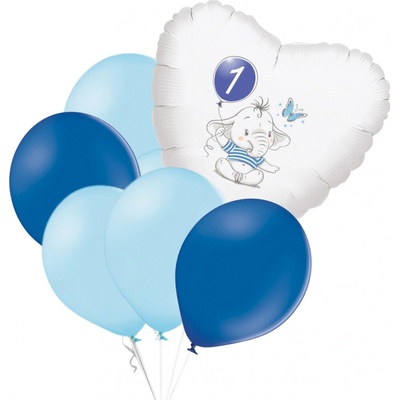 Balonky.cz Set 1.narozeniny modrý slon srdce foliový balónek