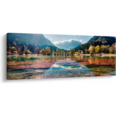 Obraz - Jezero Jasna, Gozd Martuljek, Julské Alpy, Slovinsko, jednodílný 145x58 cm