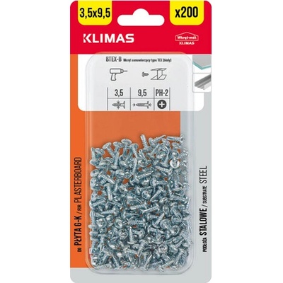 KLIMAS Pozinkovaná skrutka do plechu BTEX (blister)