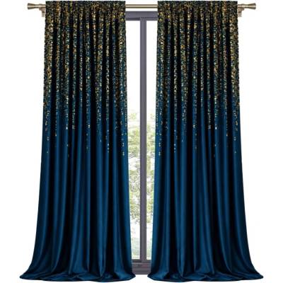 Fliying Sametový závěs Kamila 140x250 cm, modrý/zlatý(cena za 1 kus) – Hledejceny.cz