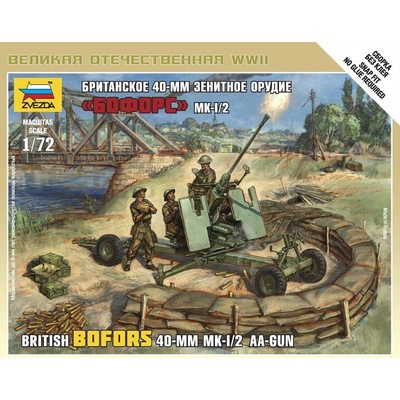 Zvezda Britský Bofors 40mm Mk-2 AA-Gun + posádka 1:72