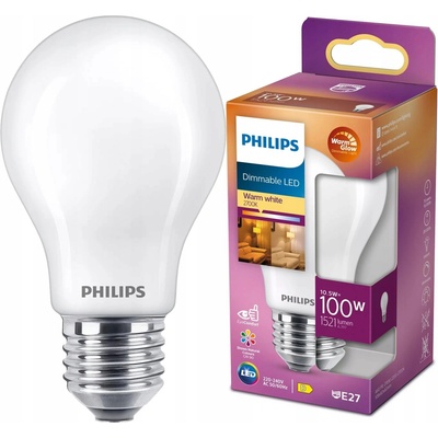 Philips LED žiarovka E27 A60 10,5W = 100W 1521lm 2700 Warm Filament Milky Stmievateľná