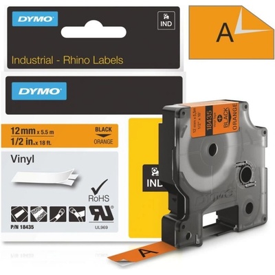 Páska Dymo Rhino vinyl, 12mm (18435) oranž, černý tisk, 5,5m