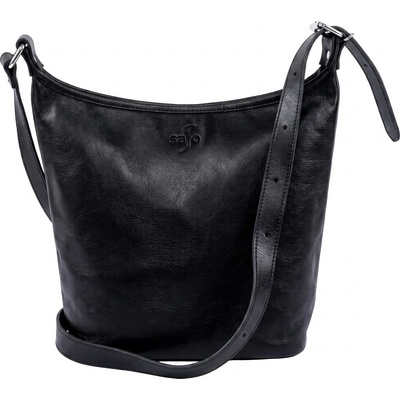 Prostorná dámská crossbody taška z kozí kůže RANJÁNA TENEBRA černá s nastavitelným popruhem zapínání na zip