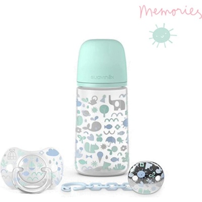 Suavinex sada + dudlík fyziologický klip memories modrá 270ml