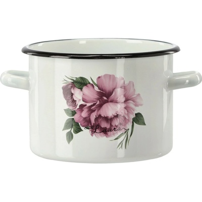 Pro-Tech shop Smaltovaný hrnec 3l 18cm bílý vzor pivoňka Laura 68445