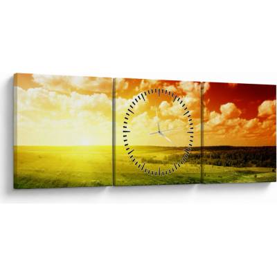 Obraz letnej lúky (s hodinami), trojdielne 90x30 cm s hodinami