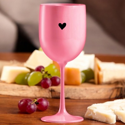Ahome Sklenice na víno plastová Srdce růžová 420 ml