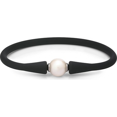 Buka Jewelry Silikonový náramek černý s bílou perlou 20 cm