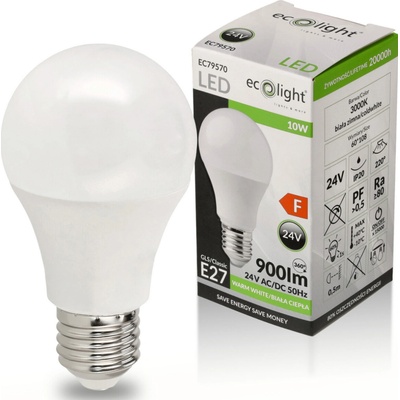 ECOLIGHT LED žiarovka E27 10W 24V teplá biela