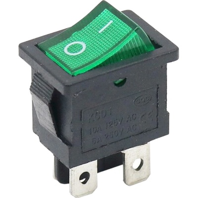 Kolískový vypínač obdĺžnikový s podsvietením, KCD1 4-pin, 250V/6A Zelená