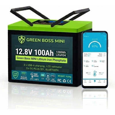 Green Boss MINI LiFePo4 12V 100Ah LCD USB bluetooth DC