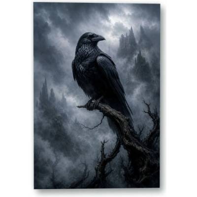 Plakát – Tmavý pták v mlhavé krajině 90 × 135 cm Bez rámu Ne Bez rámu