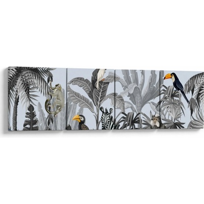 Obraz - Ilustrovaná džungľa, štvordielne 160x40 cm