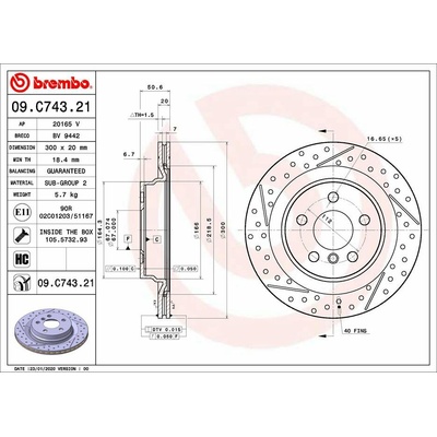BREMBO brzdový kotúč 09.C743.21, sada 2 ks