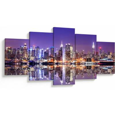 Obraz Manhattanu (s hodinami), päťdielne 150x80 cm s hodinami