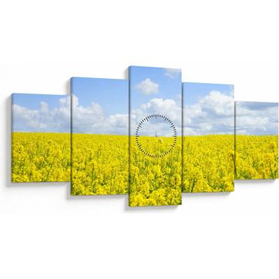 Obraz žltého poľa (s hodinami), päťdielne 150x80 cm s hodinami